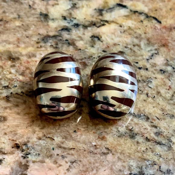 Vintage Italy Sterling Silver Clip Earrings animal print enamel Jewelry Italian - Picture 10 of 10
